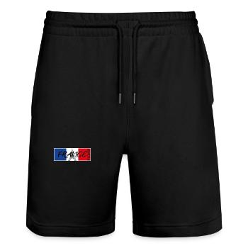 FRANKREICH FRANCE EIFFELTURM FLAGGE BAND ABZEICHEN - Stanley/Stella Unisex Bio Joggingshorts Trainer  - Schwarz - Vorne - Nik (191cm) & Marisol (170cm)