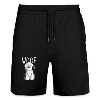 Woof Bobtail - Bobtails - Old English Sheepdog - Stanley/Stella Unisex Bio Joggingshorts Trainer  - Schwarz - Vorne - Nik (191cm) & Marisol (170cm)
