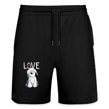 I Love Bobtail - Bobtails - Old English Sheepdog - Stanley/Stella Unisex Bio Joggingshorts Trainer  - Schwarz - Vorne - Nik (191cm) & Marisol (170cm)