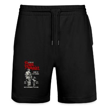 Papa Pompier - Short de jogging bio TRAINER Stanley/Stella unisexe - noir - Devant - Nik (191cm) & Marisol (170cm)