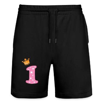 Birthday Girl Crown Pink Number One Star - Stanley/Stella Trainer Unisex Organic Jogging Shorts - black - Front - Nik (191cm) & Marisol (170cm)