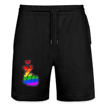 Peace Heart Love Rainbow Mouvement pour la paix - Short de jogging bio TRAINER Stanley/Stella unisexe - noir - Devant - Nik (191cm) & Marisol (170cm)