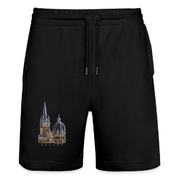 Cathédrale d’Aix-la-Chapelle, dessinée à la main - Short de jogging bio TRAINER Stanley/Stella unisexe - noir - Devant - Nik (191cm) & Marisol (170cm)
