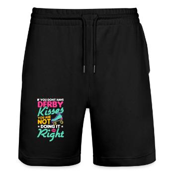 Rollschuh Design - Stanley/Stella Unisex Bio Joggingshorts Trainer  - Schwarz - Vorne - Nik (191cm) & Marisol (170cm)