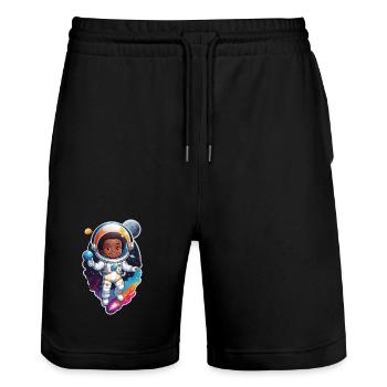 Cute Astronaut Child Cartoon Design - Stanley/Stella Trainer Unisex Organic Jogging Shorts - black - Front - Nik (191cm) & Marisol (170cm)