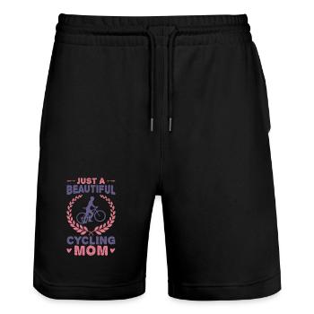 Radfahrer Mama - Stanley/Stella Unisex Bio Joggingshorts Trainer  - Schwarz - Vorne - Nik (191cm) & Marisol (170cm)