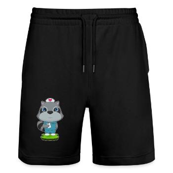 Waschbär Krankenschwester  - Stanley/Stella Unisex Bio Joggingshorts Trainer  - Schwarz - Vorne - Nik (191cm) & Marisol (170cm)