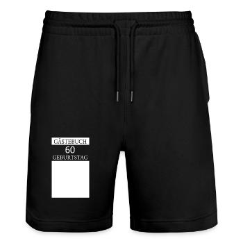 Gästebuch 60.Geburtstag Unterschrift T-shirt - Stanley/Stella Unisex Bio Joggingshorts Trainer  - Schwarz - Vorne - Nik (191cm) & Marisol (170cm)