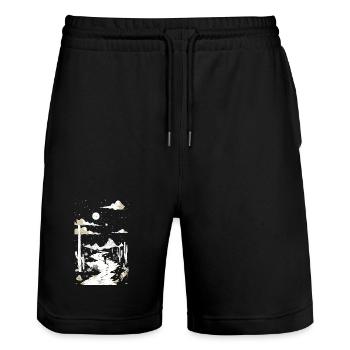 Weg durch die Wüste mit Fußspuren und Kaktus - Stanley/Stella Unisex Bio Joggingshorts Trainer  - Schwarz - Vorne - Nik (191cm) & Marisol (170cm)