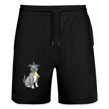 Corne d’anniversaire Pitbull - Short de jogging bio TRAINER Stanley/Stella unisexe - noir - Devant - Nik (191cm) & Marisol (170cm)
