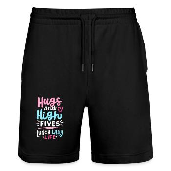 Mittagessen Schule Cafeteria Crew - Stanley/Stella Unisex Bio Joggingshorts Trainer  - Schwarz - Vorne - Nik (191cm) & Marisol (170cm)