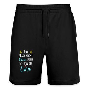 Ich bin die Oma ich muss nicht nein sagen - Stanley/Stella Unisex Bio Joggingshorts Trainer  - Schwarz - Vorne - Nik (191cm) & Marisol (170cm)