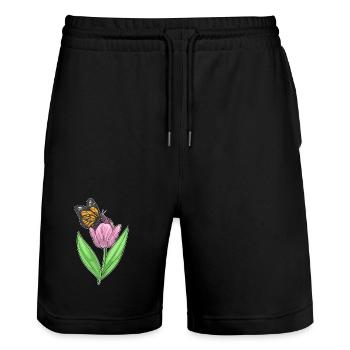 Schmetterling Tulpe - Stanley/Stella Unisex Bio Joggingshorts Trainer  - Schwarz - Vorne - Nik (191cm) & Marisol (170cm)