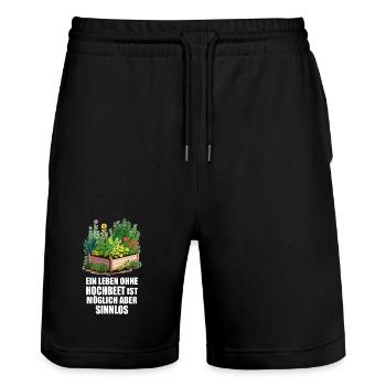 Hobbygärtner, Hochbeet, Garten, Pflanzen, Gemüse - Stanley/Stella Unisex Bio Joggingshorts Trainer  - Schwarz - Vorne - Nik (191cm) & Marisol (170cm)