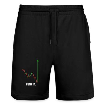 Pump it, Crypto, Actions, Salle de sport, Fitness, Trading - Short de jogging bio TRAINER Stanley/Stella unisexe - noir - Devant - Nik (191cm) & Marisol (170cm)