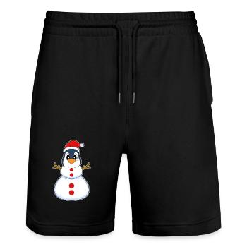 Pingouin Noël bonhomme de neige - Short de jogging bio TRAINER Stanley/Stella unisexe - noir - Devant - Nik (191cm) & Marisol (170cm)