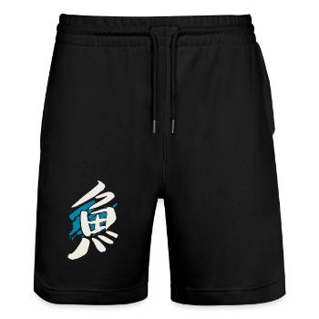 Poisson (Sakka) Kanji japonais / ENCRE - Short de jogging bio TRAINER Stanley/Stella unisexe - noir - Devant - Nik (191cm) & Marisol (170cm)