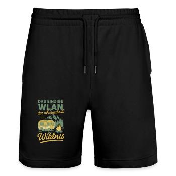 Das Einzige WLAN Das Ich Brauche Ist Wildnis - Stanley/Stella Unisex Bio Joggingshorts Trainer  - Schwarz - Vorne - Nik (191cm) & Marisol (170cm)