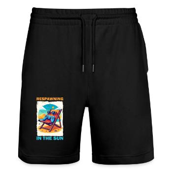 Gamingurlaub am Strand - Stanley/Stella Unisex Bio Joggingshorts Trainer  - Schwarz - Vorne - Nik (191cm) & Marisol (170cm)