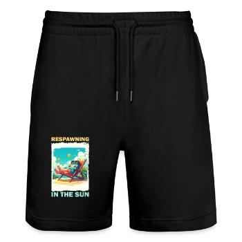 Gaming Konsole am Strand im Sonnenlicht - Stanley/Stella Unisex Bio Joggingshorts Trainer  - Schwarz - Vorne - Nik (191cm) & Marisol (170cm)
