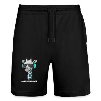 DJ girafe avec casque - Short de jogging bio TRAINER Stanley/Stella unisexe - noir - Devant - Nik (191cm) & Marisol (170cm)