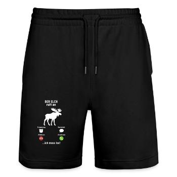 Der Elch ruft an - ich muss los - Spruch - Stanley/Stella Unisex Bio Joggingshorts Trainer  - Schwarz - Vorne - Nik (191cm) & Marisol (170cm)