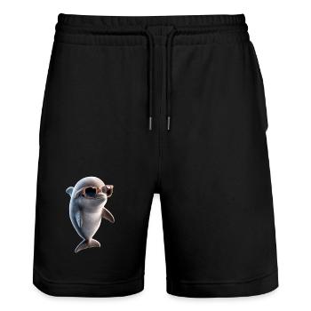 Delphin Taucher Delphine Ozean Süße Delfine Delfin - Stanley/Stella Unisex Bio Joggingshorts Trainer  - Schwarz - Vorne - Nik (191cm) & Marisol (170cm)