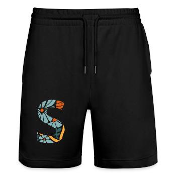 Lettre s fleurs groovy idée cadeau  - Short de jogging bio TRAINER Stanley/Stella unisexe - noir - Devant - Nik (191cm) & Marisol (170cm)