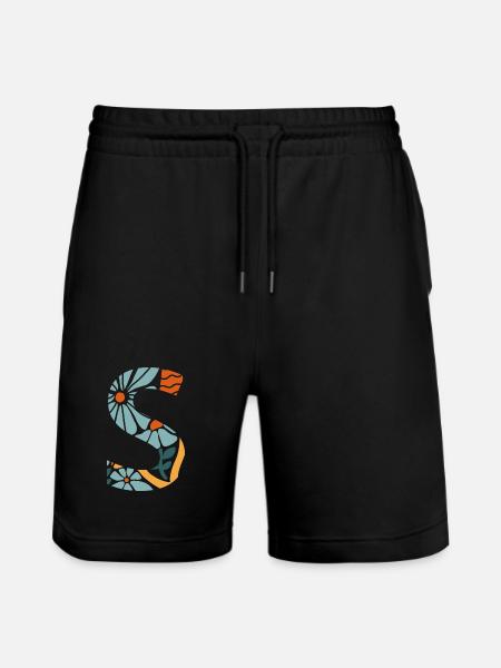 Lettre s fleurs groovy idée cadeau  - Short de jogging bio TRAINER Stanley/Stella unisexe - noir