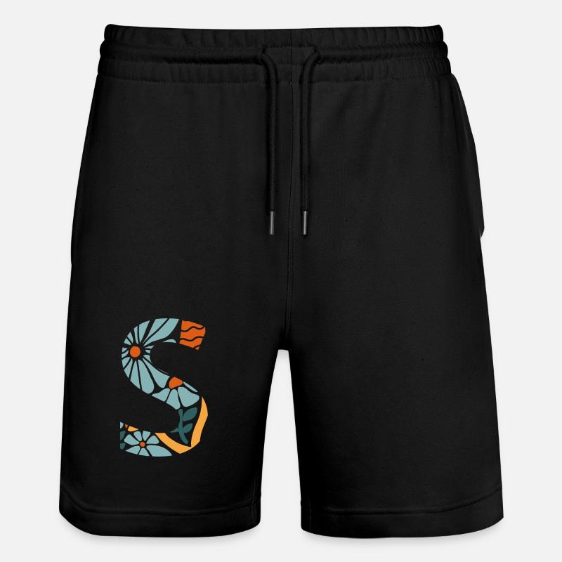 Lettre s fleurs groovy idée cadeau  - Short de jogging bio TRAINER Stanley/Stella unisexe - noir