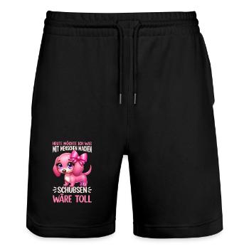 Heute Möchte Ich Was Mit Menschen Machen Schubsen - Stanley/Stella Unisex Bio Joggingshorts Trainer  - Schwarz - Vorne - Nik (191cm) & Marisol (170cm)
