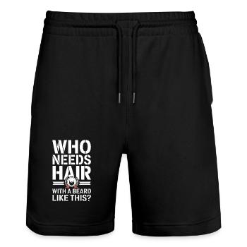 Who Needs Hair With A Beard Like This Bart Glatze - Stanley/Stella Trainer Unisex Organic Jogging Shorts - black - Front - Nik (191cm) & Marisol (170cm)