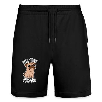Vollzeit Mops Papa - Full Time Dog Dad - Stanley/Stella Unisex Bio Joggingshorts Trainer  - Schwarz - Vorne - Nik (191cm) & Marisol (170cm)