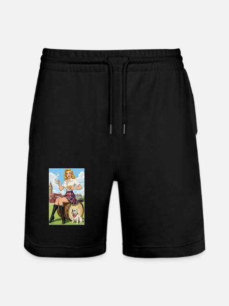 British Pin-up with Bulldog and London - Stanley/Stella Trainer Unisex Organic Jogging Shorts - black