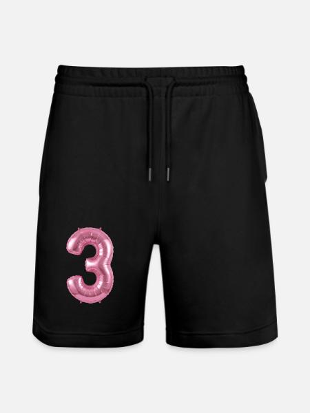 3rd Birthday Shirt, Pink Balloon Helium - Stanley/Stella Trainer Unisex Organic Jogging Shorts - black