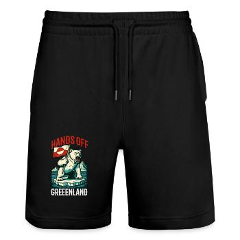 Hands Off Greenland Flag Arctic Polar Bear - Stanley/Stella Unisex Bio Joggingshorts Trainer  - Schwarz - Vorne - Nik (191cm) & Marisol (170cm)