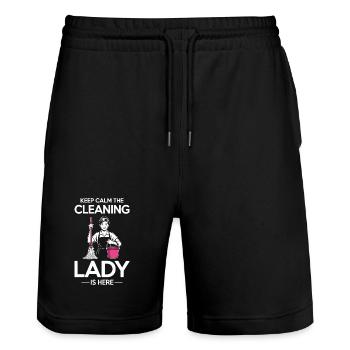 Femmes fières Femmes de Ménage Professionnelles du Ménage Mesdames - Short de jogging bio TRAINER Stanley/Stella unisexe - noir - Devant - Nik (191cm) & Marisol (170cm)