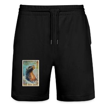 Sea Lions Sea Lion - Stanley/Stella Trainer Unisex Organic Jogging Shorts - black - Front - Nik (191cm) & Marisol (170cm)