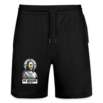 Der OG Mogger Jesus – Lustiges Flex-Meme - Stanley/Stella Unisex Bio Joggingshorts Trainer  - Schwarz - Vorne - Nik (191cm) & Marisol (170cm)