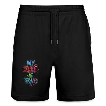 My Love Is True Colorful Text Painting Print - Stanley/Stella Trainer Unisex Organic Jogging Shorts - black - Front - Nik (191cm) & Marisol (170cm)
