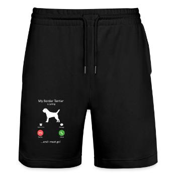 Loyal Border Terrier Dog Breed Is calling - Stanley/Stella Trainer Unisex Organic Jogging Shorts - black - Front - Nik (191cm) & Marisol (170cm)