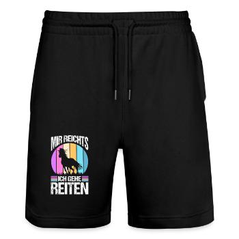 Reiten Pferdeliebhaber Reiterhof Pferde - Stanley/Stella Unisex Bio Joggingshorts Trainer  - Schwarz - Vorne - Nik (191cm) & Marisol (170cm)