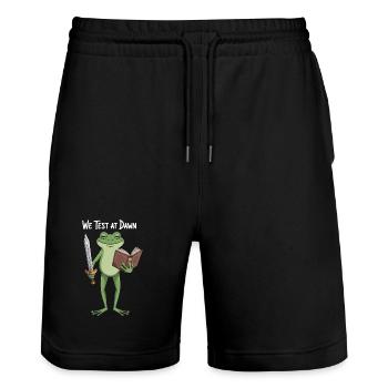 Le Chevalier Grenouille à l’Aube - Short de jogging bio TRAINER Stanley/Stella unisexe - noir - Devant - Nik (191cm) & Marisol (170cm)