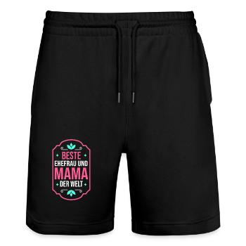 Beste Ehefrau Und Mama Der Welt - Stanley/Stella Unisex Bio Joggingshorts Trainer  - Schwarz - Vorne - Nik (191cm) & Marisol (170cm)