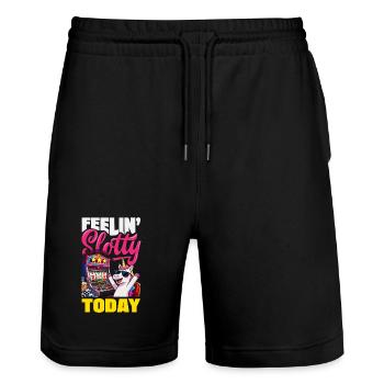 Feelin Slotty Aujourd’hui Machine à Sous Unicorn Casino - Short de jogging bio TRAINER Stanley/Stella unisexe - noir - Devant - Nik (191cm) & Marisol (170cm)
