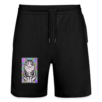 Katze - Stanley/Stella Unisex Bio Joggingshorts Trainer  - Schwarz - Vorne - Nik (191cm) & Marisol (170cm)