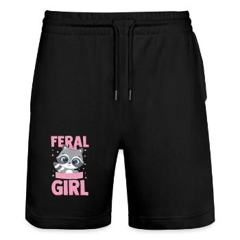 Feral Trash Panda Raccoon - Stanley/Stella Unisex Bio Joggingshorts Trainer  - Schwarz - Vorne - Nik (191cm) & Marisol (170cm)