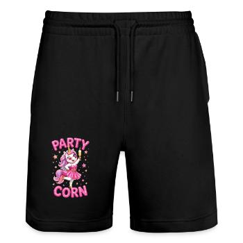 Partying Mallorca Celebrating Unicorn Partycorn - Stanley/Stella Trainer Unisex Organic Jogging Shorts - black - Front - Nik (191cm) & Marisol (170cm)