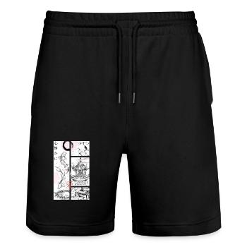 Koi and Pagoda Zen Panels - Stanley/Stella Trainer Unisex Organic Jogging Shorts - black - Front - Nik (191cm) & Marisol (170cm)