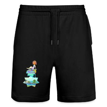 Kanaren - musikalische Piano Tropen-Star Collage - Stanley/Stella Unisex Bio Joggingshorts Trainer  - Schwarz - Vorne - Nik (191cm) & Marisol (170cm)